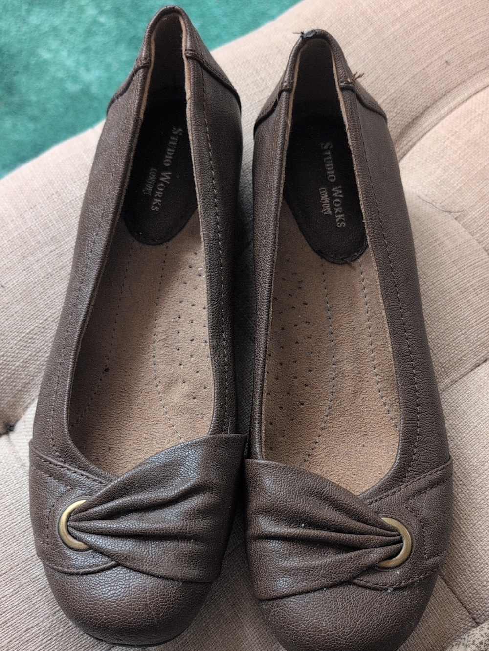 Studio Works Dark Brown Knot-Front Ballet Flats